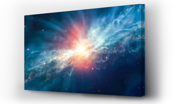 Wizualizacja Obrazu : #666479773 Galaxy background of radiant explosion of blues and reds illuminates the universe In vast expanse of the cosmos. Celestial scene captures the infinite beauty and mystery of the great universe