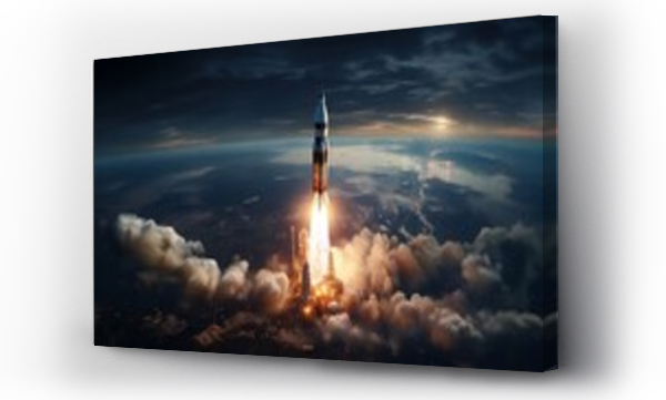 Wizualizacja Obrazu : #666525193 Space rocket starts from land to the space
