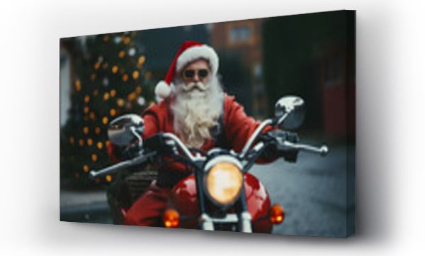 Wizualizacja Obrazu : #666549608 Santa Claus riding a motorcycle on Christmas Eve
