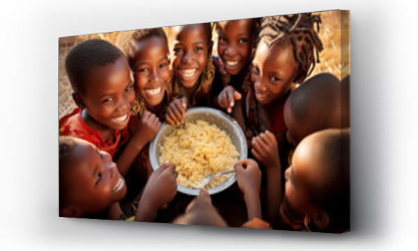 Wizualizacja Obrazu : #666744152 Group of African children eat meager food with their hands from a large metal plate