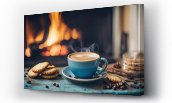 Wizualizacja Obrazu : #666838533 Frothy coffee with biscuits by the fireplace