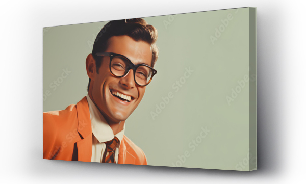 Wizualizacja Obrazu : #666943255 studio portrait of happy man, 1960s fashion