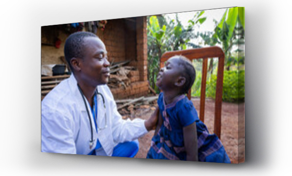 Wizualizacja Obrazu : #667031714 African doctor talking to a sick baby girl during a visit in a rural area in Africa