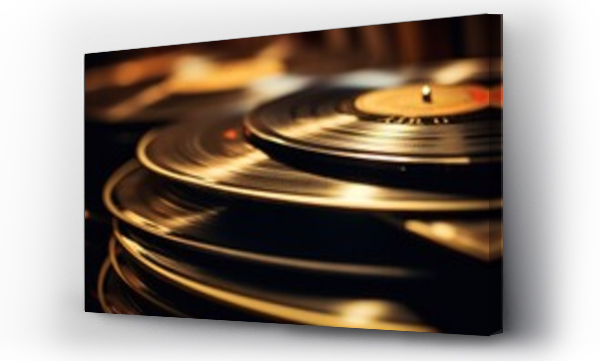 Wizualizacja Obrazu : #667094518 Close up shot of Vinyl records stack on top. Pile of classic music vinyl records.