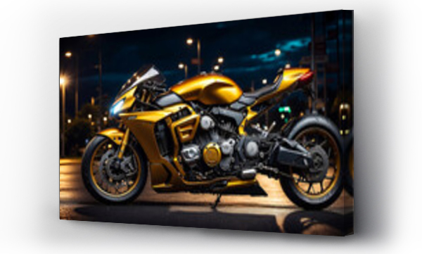 Wizualizacja Obrazu : #667293196 A golden motorcycle on the night street