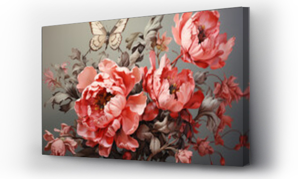 Wizualizacja Obrazu : #667294596 Akrylowe kwiaty i motyle przedstawiona na akrylowym obrazie. 