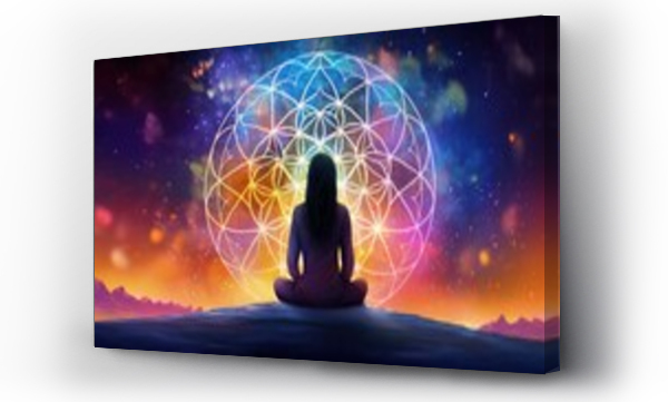 Wizualizacja Obrazu : #668092497 Watercolor depiction of girl meditating in the universe in a trance