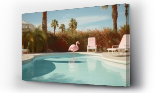 Wizualizacja Obrazu : #668093675 Pink Flamingo and Swan Floatie in Palm Springs Pool