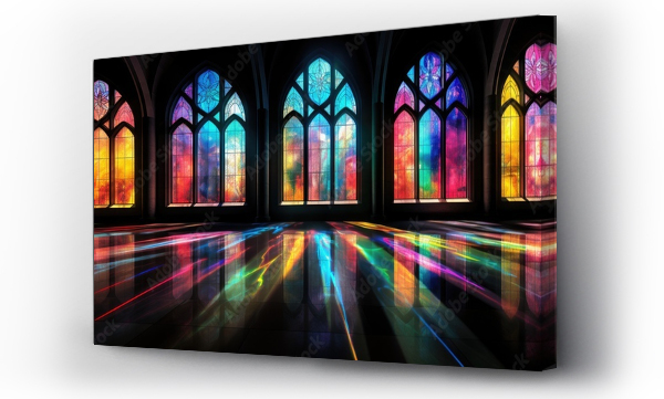 Wizualizacja Obrazu : #668463402 Contemporary stained glass casting colorful hues onto church interiors