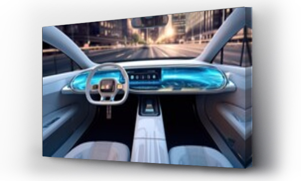 Wizualizacja Obrazu : #668678875 Interior of an automatic car Driverless vehicle, 3D image telephoto lens natural lighting