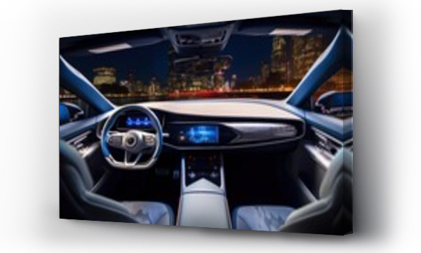 Wizualizacja Obrazu : #668678878 Interior of an automatic car Driverless vehicle, 3D image telephoto lens natural lighting