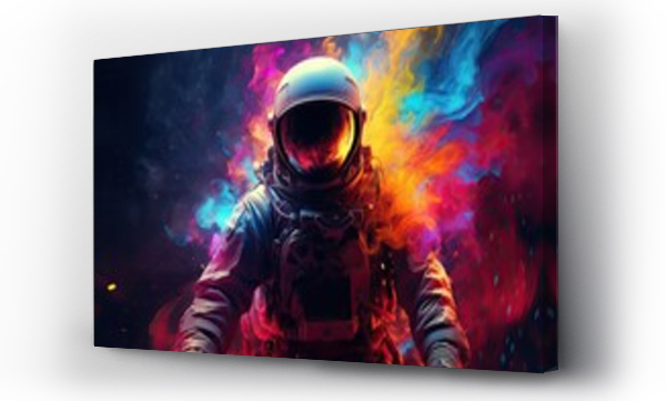Wizualizacja Obrazu : #668880023 Astronaut in space suit and helmet on a background of colored smoke, Neon Light and colorful smoke, surreal, Astronaut and colorful fantasy smoke in universe