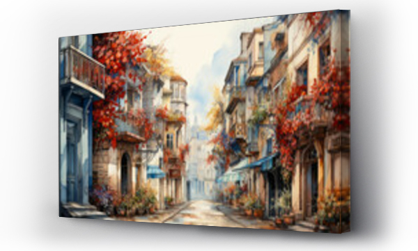 Wizualizacja Obrazu : #668892949 Watercolor painting of a city streets in autumn