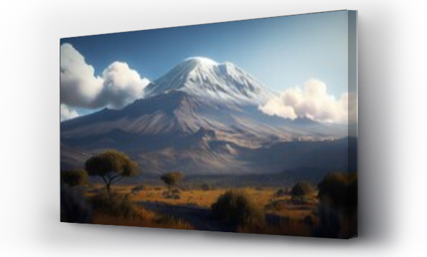 Wizualizacja Obrazu : #669405432 Mount Kilimanjaro. African landscape with blue sky and white clouds. Generative ai art.