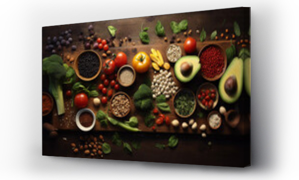 Wizualizacja Obrazu : #669497857 healthy vegetables on a wooden table flat lay