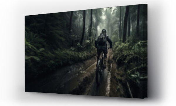 Wizualizacja Obrazu : #669635228 Back of man ride Mountain biking in the forest landscape, up and down hill, in summer season.