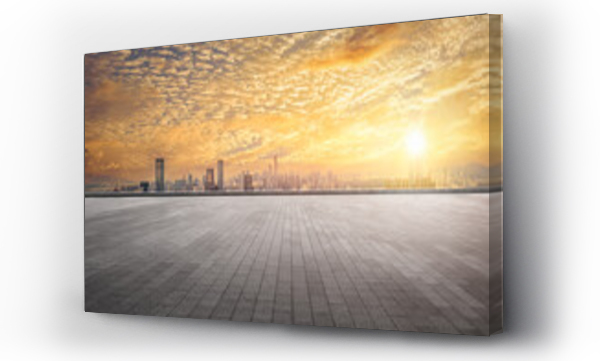 Wizualizacja Obrazu : #669802952 Brick floor space and Shenzhen financial district skyline background