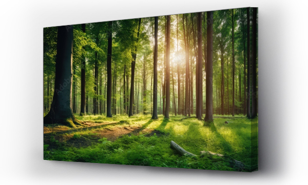 Wizualizacja Obrazu : #669916516 Trees in the forest soak up the sunlight