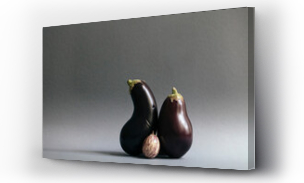 Wizualizacja Obrazu : #669969609 Eggplants and single gooseberry against gray background