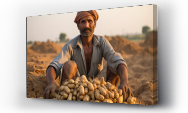 Wizualizacja Obrazu : #670000838 Indian farmer with a pile of fresh potatoes