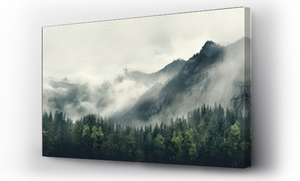 Wizualizacja Obrazu : #670061622 Cloudy ridge with dense forest on one side and wisps on the other