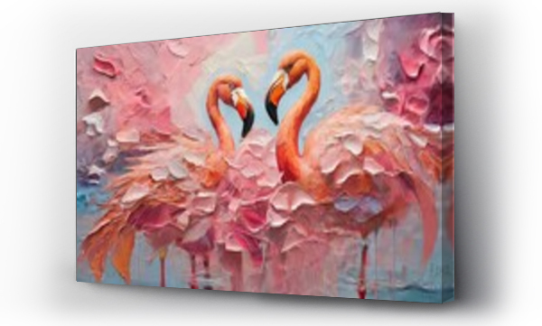Wizualizacja Obrazu : #670340698 ?Fluorite? - oil painting. Conceptual abstract picture of the pink flamingo . Oil painting in colorful colors. Conceptual abstract closeup of an oil painting and palette knife on canvas.