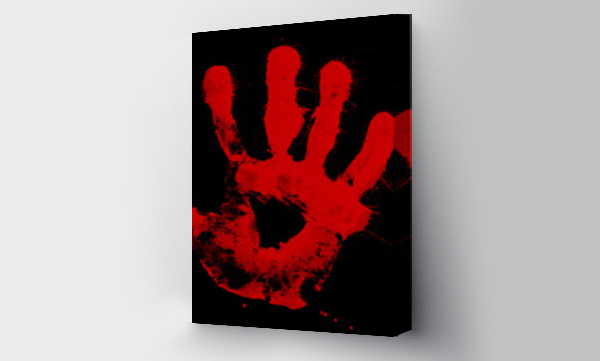 Wizualizacja Obrazu : #670450910 Bloody hand print isolated on black background. Royalty high-quality free stock photo image of  Horror scary blood dirty handprint and fingerprint overlay on black backgrounds