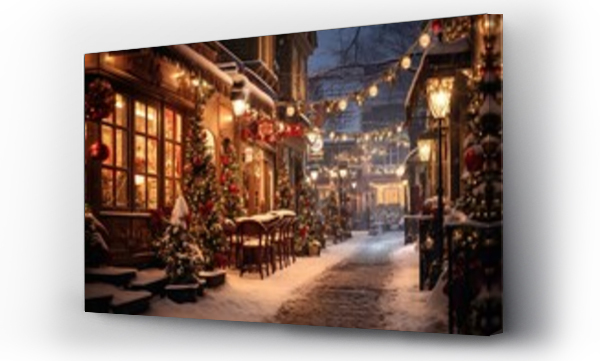 Wizualizacja Obrazu : #670508719 Christmas Street, A Cozy Holiday Haven Brimming with Luminous Lights, Ornate Decor, and Snowy Pathways, Inviting You to Share in the Joy of Christmas
