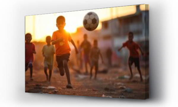 Wizualizacja Obrazu : #670607235 A group of children in a poor slum Touch the ball on the soccer field in the slum village.