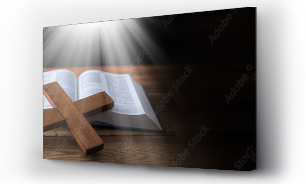 Wizualizacja Obrazu : #671265657 wooden cross with Holy Bible