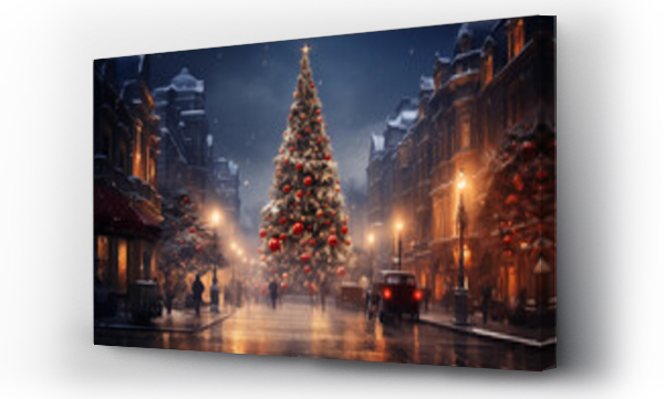 Wizualizacja Obrazu : #671285960 illustration of snowy winter city square with big decorated Christmas tree