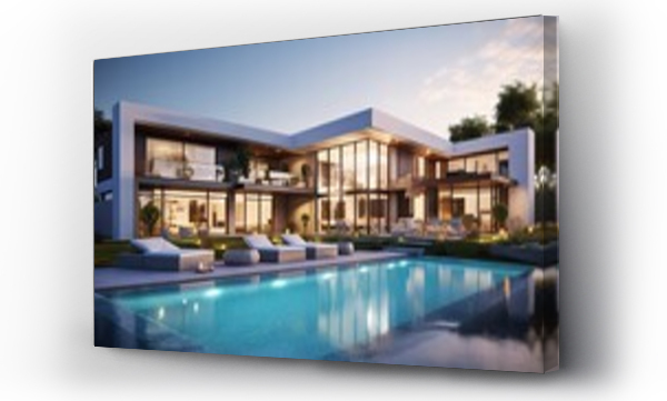 Wizualizacja Obrazu : #671411449 Luxurious modern house with swimming pool and backyard