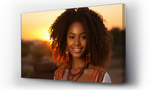 Wizualizacja Obrazu : #671557521 Generative AI picture portrait of amazing african american ethnicity woman wearing tribe costume over sunset background