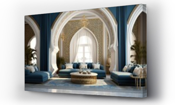 Wizualizacja Obrazu : #672058053 Arabic,Islamic style living room interior design with arch and arabic pattern.3d rendering