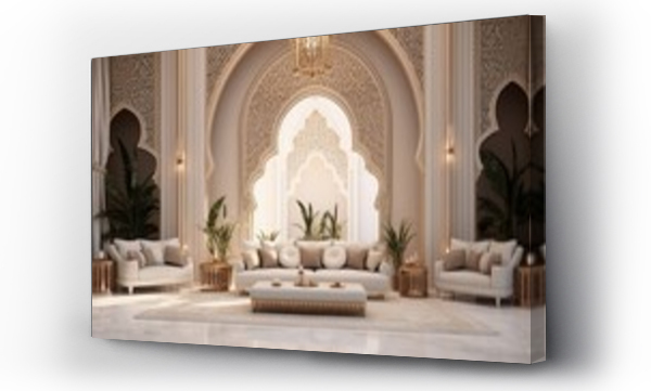 Wizualizacja Obrazu : #672058279 Arabic,Islamic style living room interior design with arch and arabic pattern.3d rendering