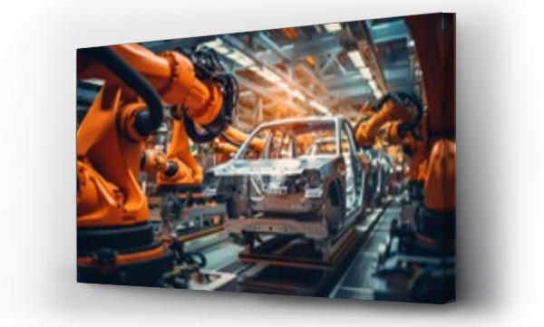 Wizualizacja Obrazu : #672309267 Industrial of automatic robot arm car assembly production, Robotic arm car manufacturing