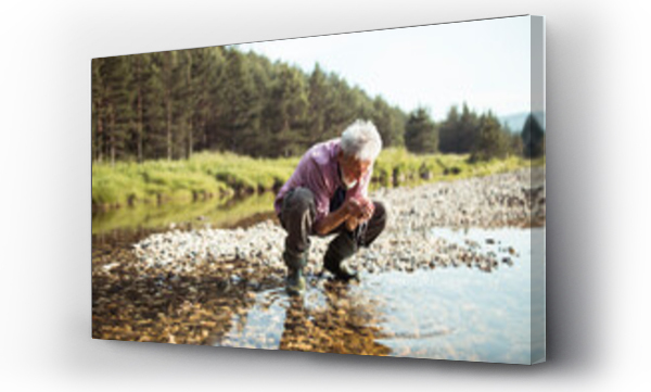 Wizualizacja Obrazu : #672358956 Senior man cleaning hands with fresh water in nature