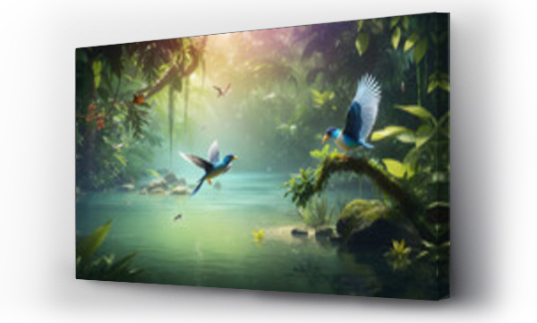 Wizualizacja Obrazu : #672640015 Bird Flying over the River in a Jungle 