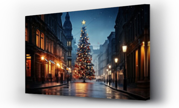 Wizualizacja Obrazu : #673835223 illustration of snowy winter city square with big decorated Christmas tree