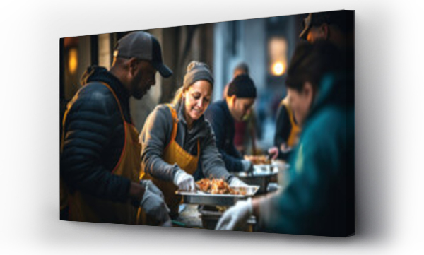 Wizualizacja Obrazu : #674195793 A group of volunteers serving meals to the homeless, exemplifying compassion and kindness. Generative Ai.