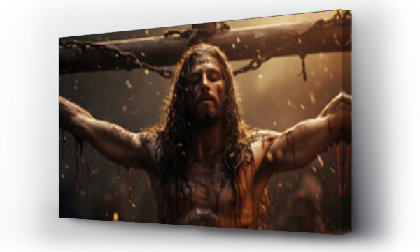 Wizualizacja Obrazu : #674385480 Powerful and poignant image of Jesus Christ on the cross, conveying sacrifice, salvation, and hope. A symbol of faith and love.