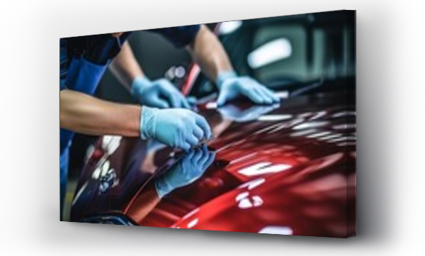 Wizualizacja Obrazu : #674506618 Generative AI : Workers applies car protection film on fender