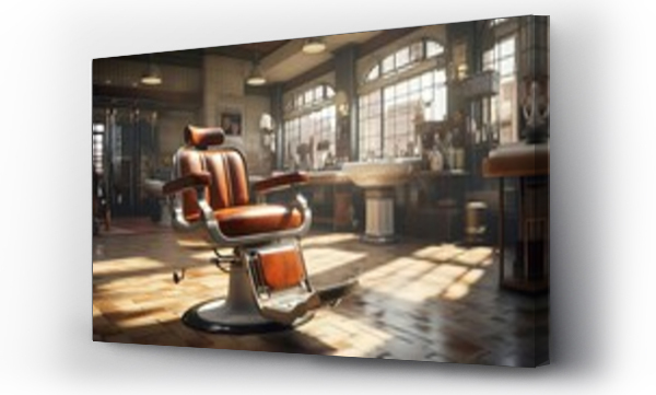 Wizualizacja Obrazu : #674803635 Stylish Vintage Barber Chair in barber shop