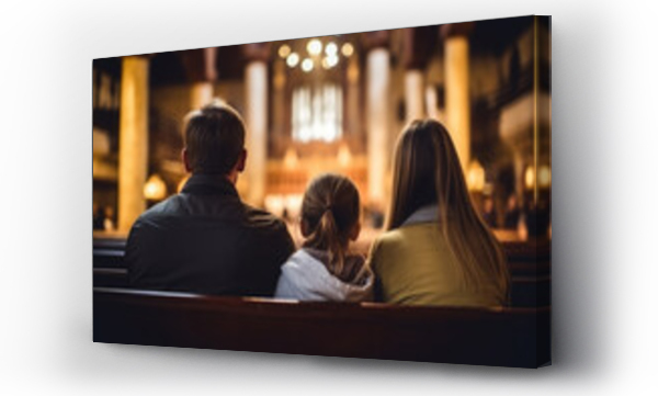 Wizualizacja Obrazu : #674929716 Family sitting on the bench in small church and praying
