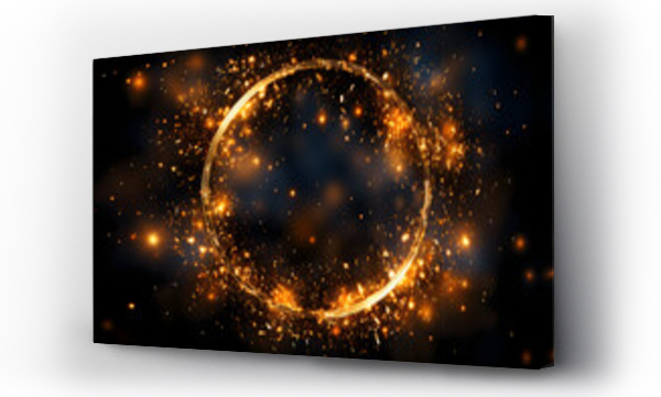 Wizualizacja Obrazu : #675426852 Gold glitter circle of light shine sparkles and golden spark particles in circle frame on black background. Christmas magic stars glow, firework confetti of glittery ring shimmer