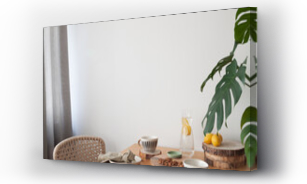 Wizualizacja Obrazu : #675531807 Small cozy dining room, wooden table, coffee time for family