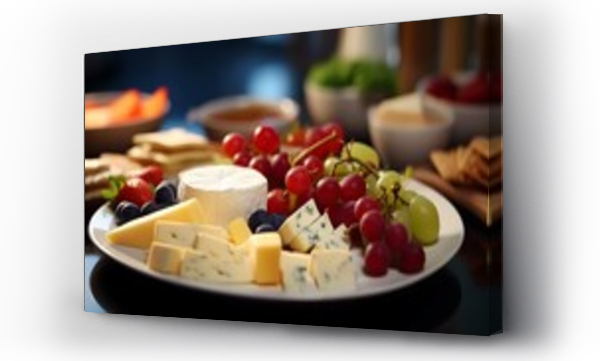 Wizualizacja Obrazu : #675758445 A plate with a cheese and fruit snack.