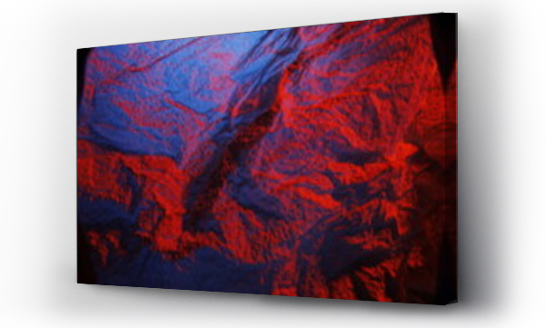 Wizualizacja Obrazu : #675814398 Bollo de papel tissue  absorbente y arrugado para la higiene de manos y limpieza del hogar   iluminado con luz roja y azul, forma una superficie texturizada abstracta para fondos