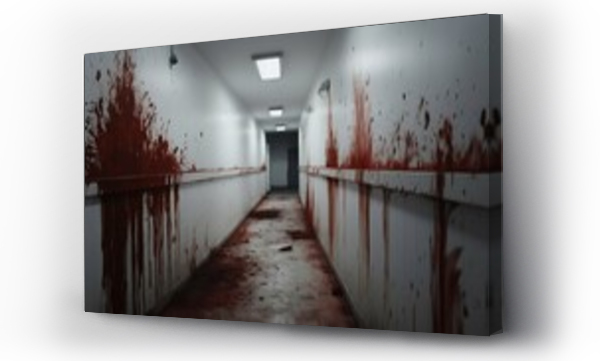 Wizualizacja Obrazu : #676139222 Halloween Horror: Blood-Stained White Hallway. Generative ai