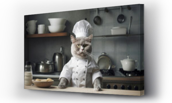 Wizualizacja Obrazu : #676303706 Cute cat chef ready to cooking and baking in a retro style kitchen interior